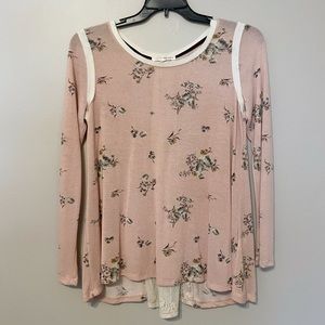 RewindFloral Lace Back Ling Sleeve Sweater Top Sz L